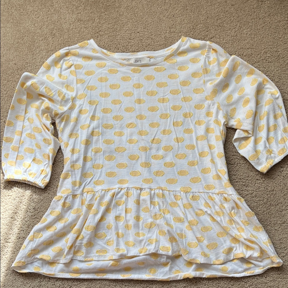 LOFT White and Yellow Polka Dot Blouse